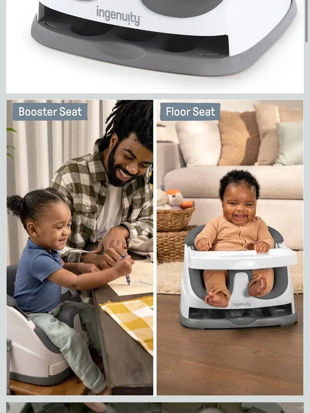 Ingenuity Baby Base 2-in-1 Booster Feeding and Floor Seat with Self-Storing Tray